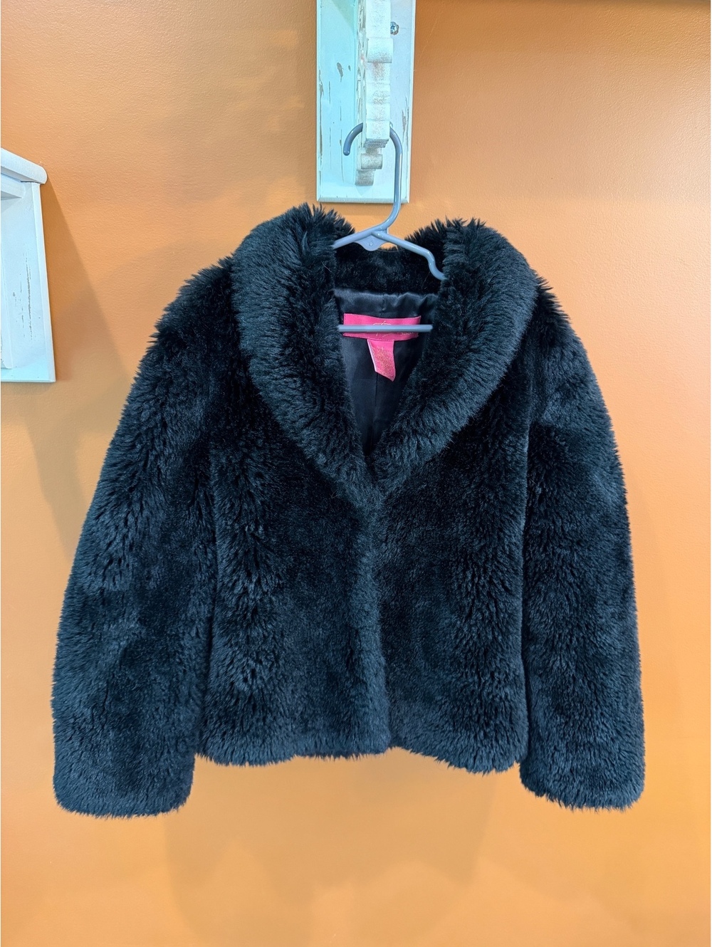 Y2K Girls Fur Jacket Black Size 7/8
